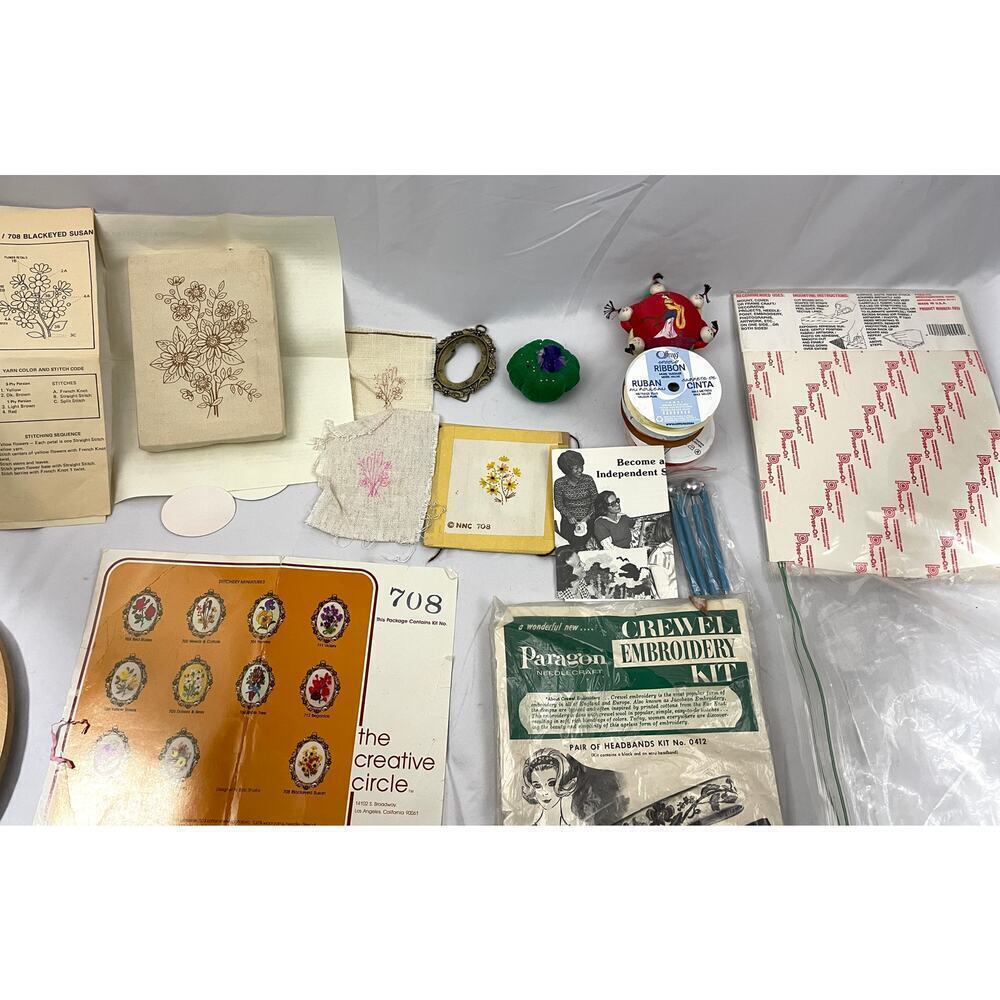 VTG Lot‎ Craft Supplies Paragon Embroidery Kit Ribbon Stitchery Mini Pin Cushion
